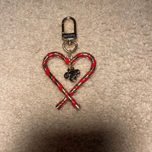 Louis Vuitton Candy Cane Heart Keychain – Gold & Red Charm
